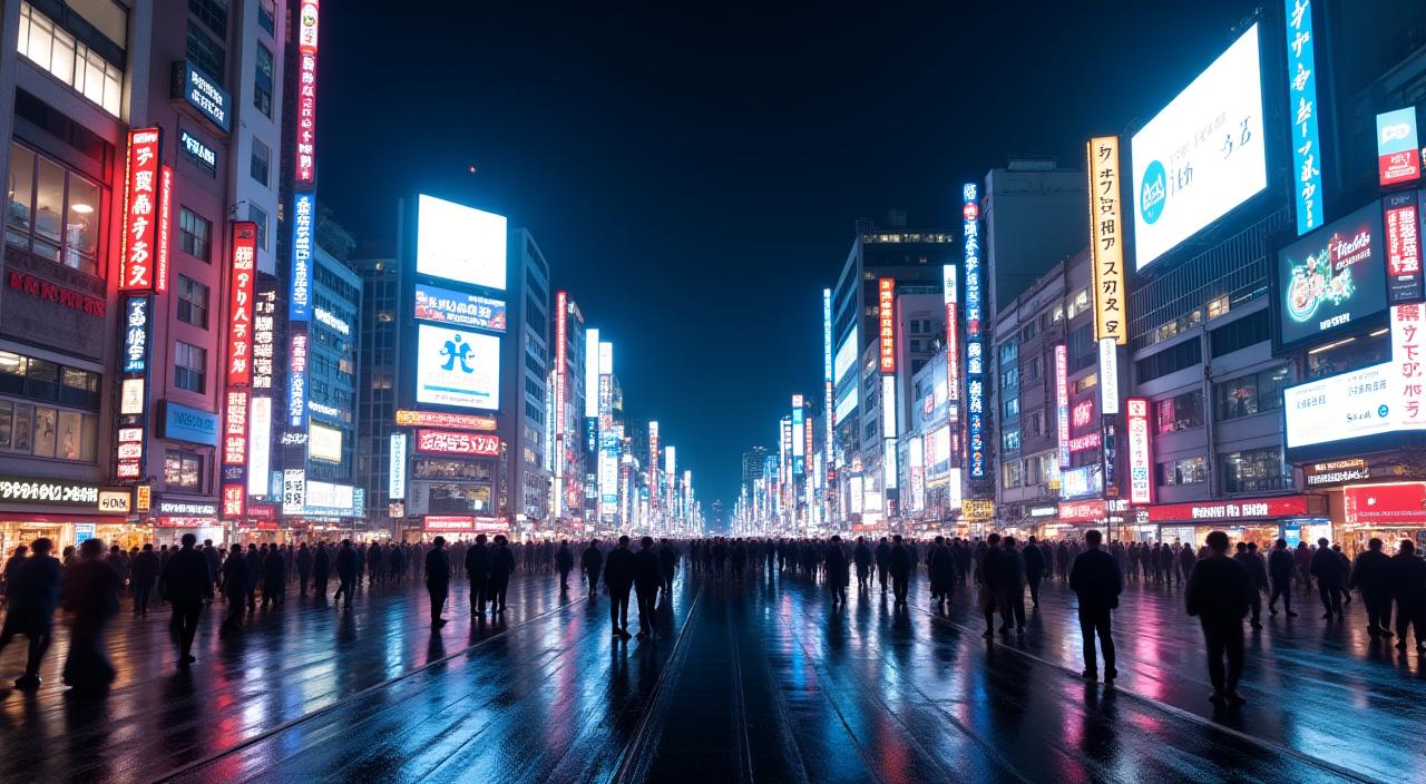 夜の渋谷交差点のパノラマビュー