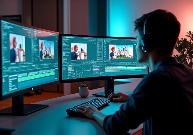 ビデオ編集ソフトウェアが動作しているマルチモニターのセットアップ